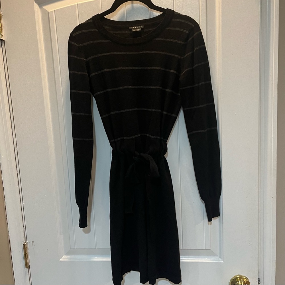 Theory Black Sweater Belted Dress